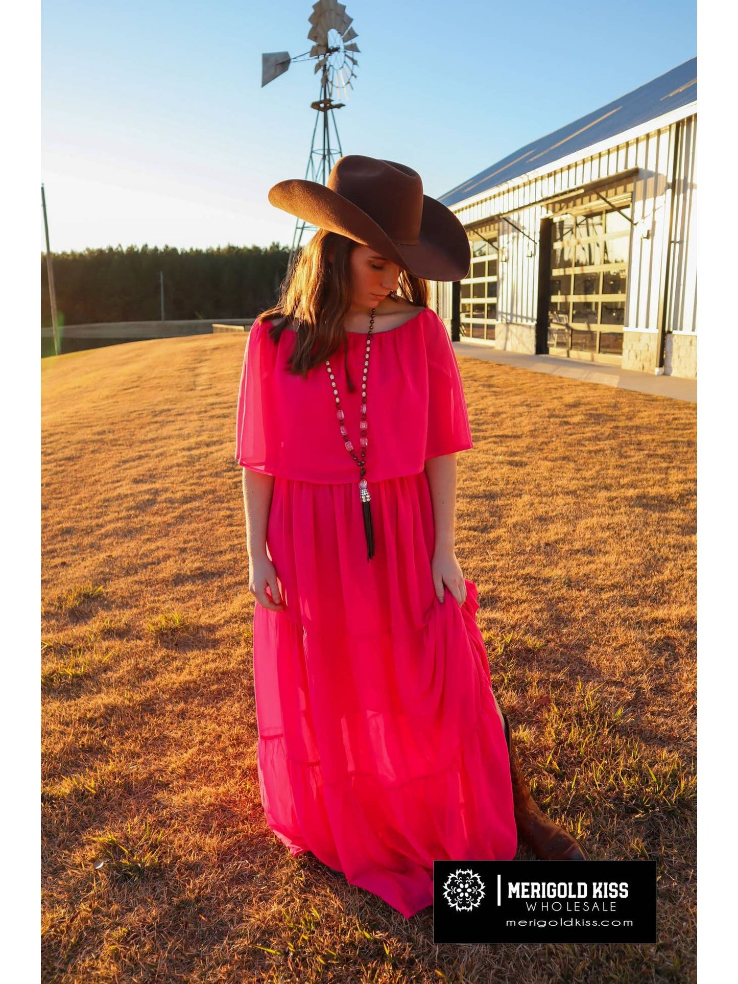 PINK OFF SHOULDER LONG DRESS