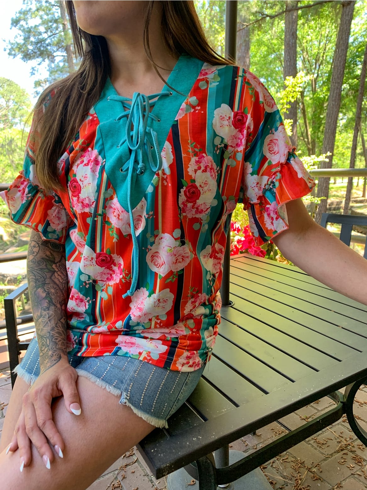 ROSE GREEN FLORAL TOP